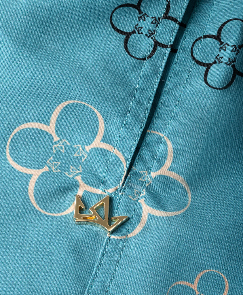 End Style Fiore Print Coastal Swim Short in Aqua Gold