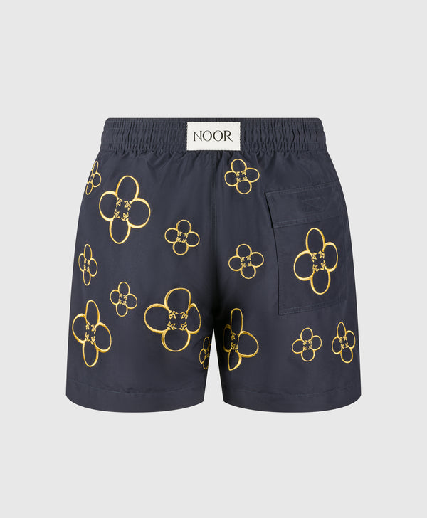 End Style Fiore Navy Swim Short 18K Gold Embroidery - Limited Edition