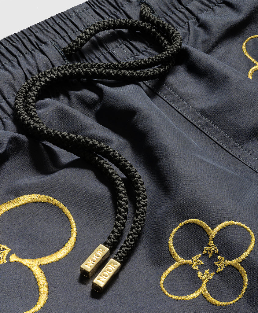 End Style Fiore Navy Swim Short 18K Gold Embroidery - Limited Edition