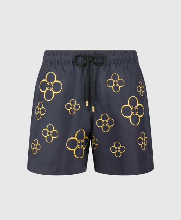 End Style Fiore Navy Swim Short 18K Gold Embroidery - Limited Edition